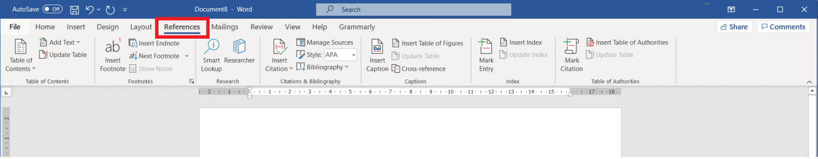 Microsoft Word Reference Tab