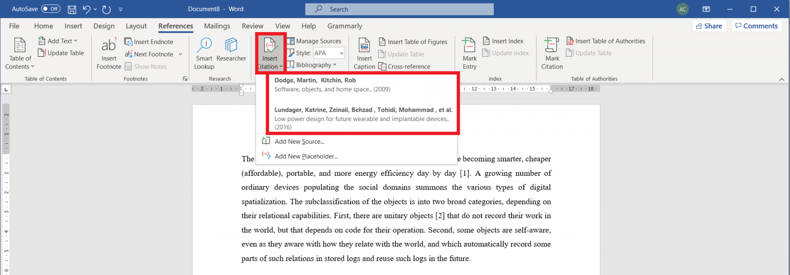 Microsoft Word Reference Tab Insert Citation Reference Listing