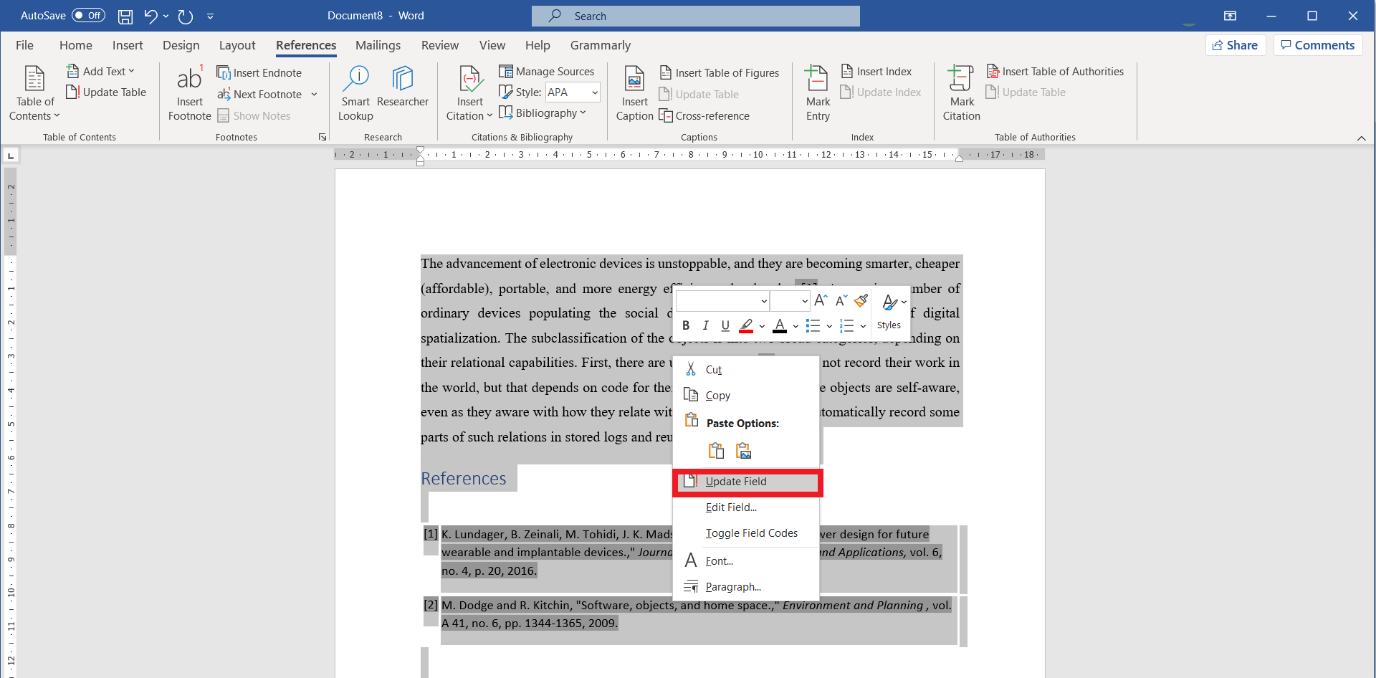 Microsoft Word Reference IEEE In-Text and Reference List Update