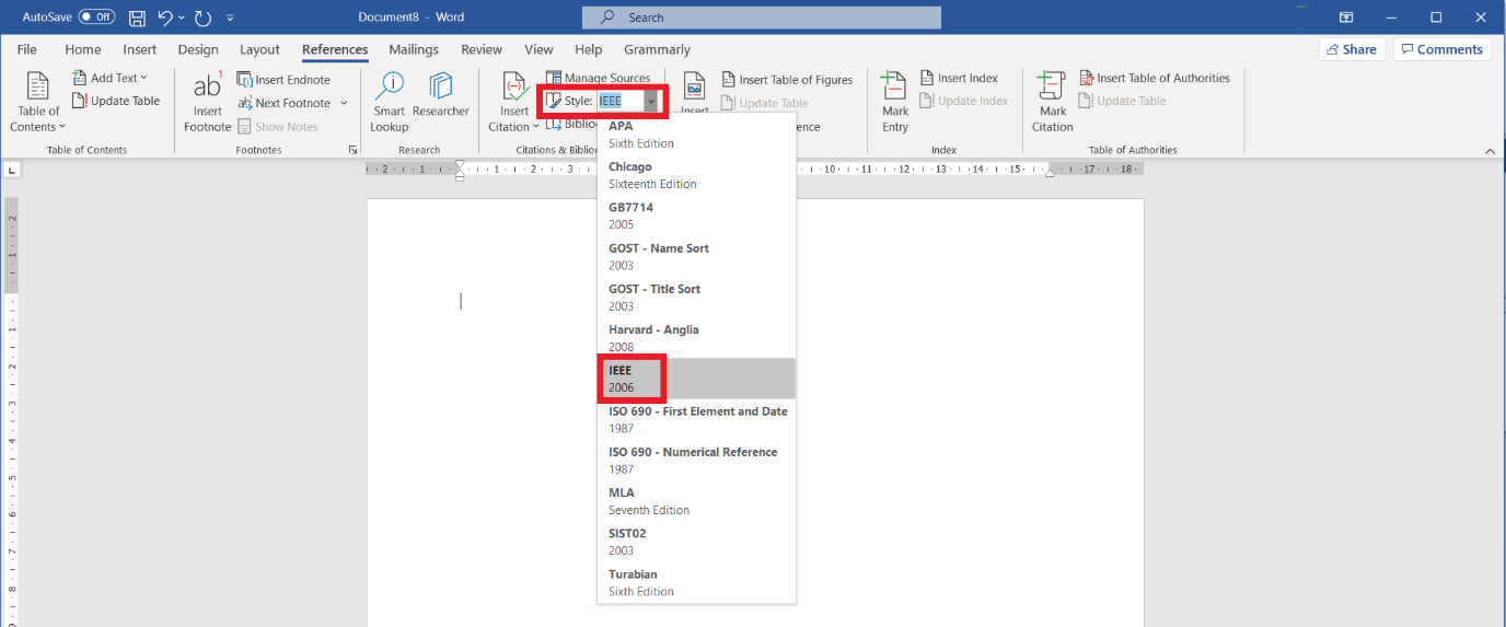 Microsoft Word Reference Tab Style Selector