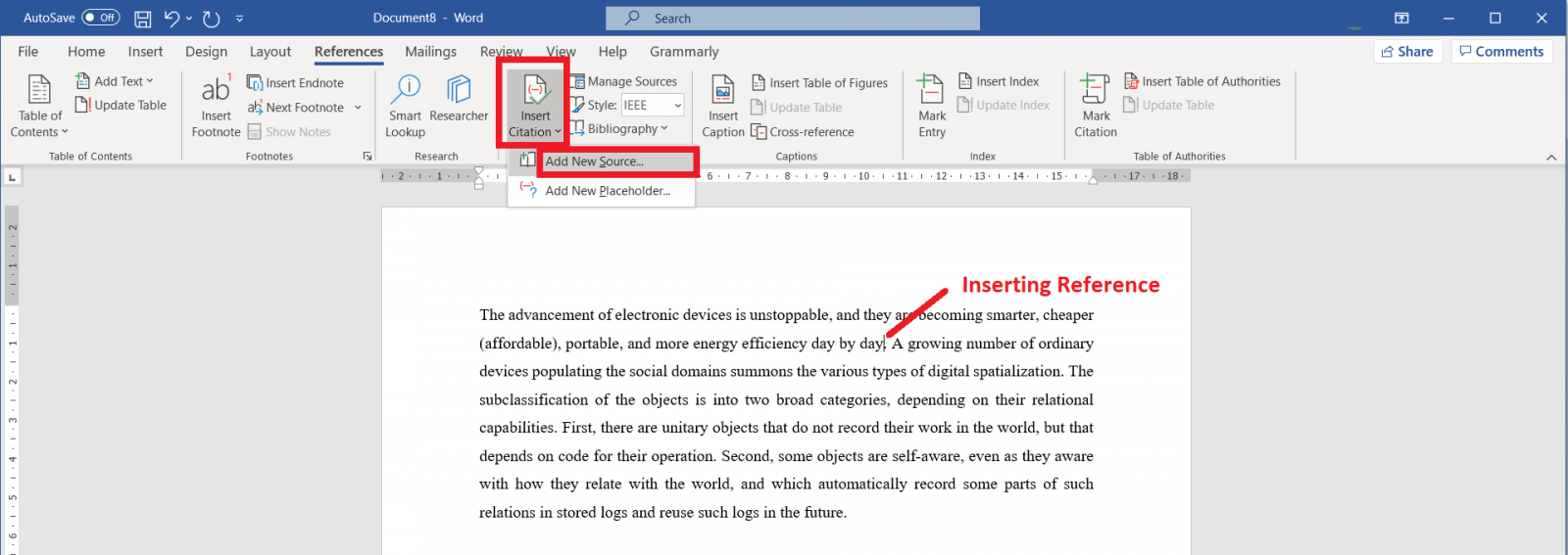 Microsoft Word Reference Tab Insert Citation Add New Source